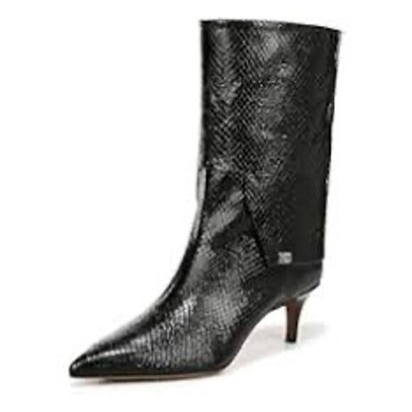 Franco Sarto Alberta Bootie in Black Lizard Womens Calf High Boots Kitten Heel - Picture 6 of 9